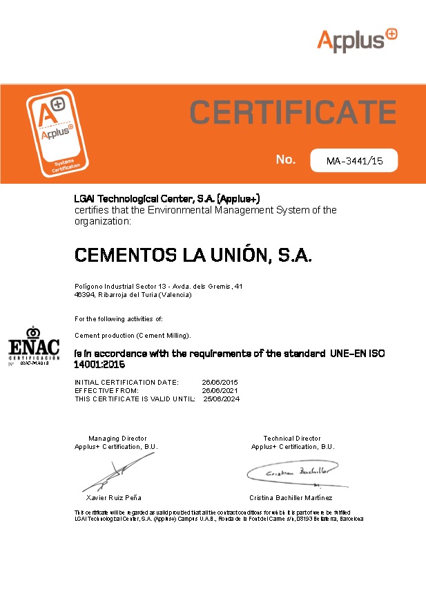 Certificaciones CEMENTOS LA UNION