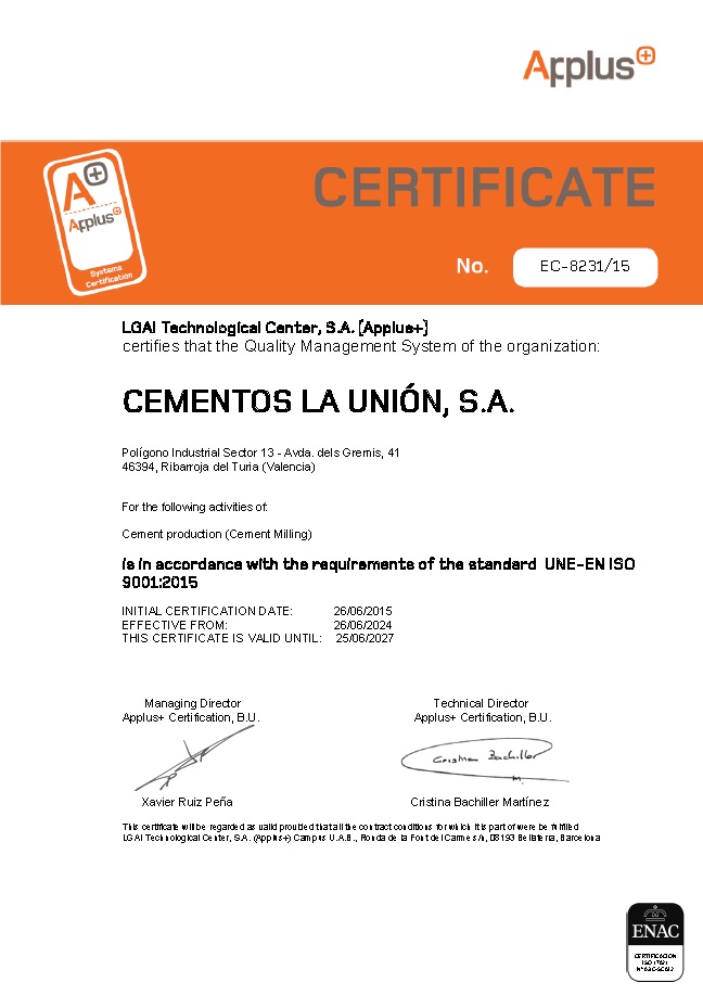 Certificaciones CEMENTOS LA UNION