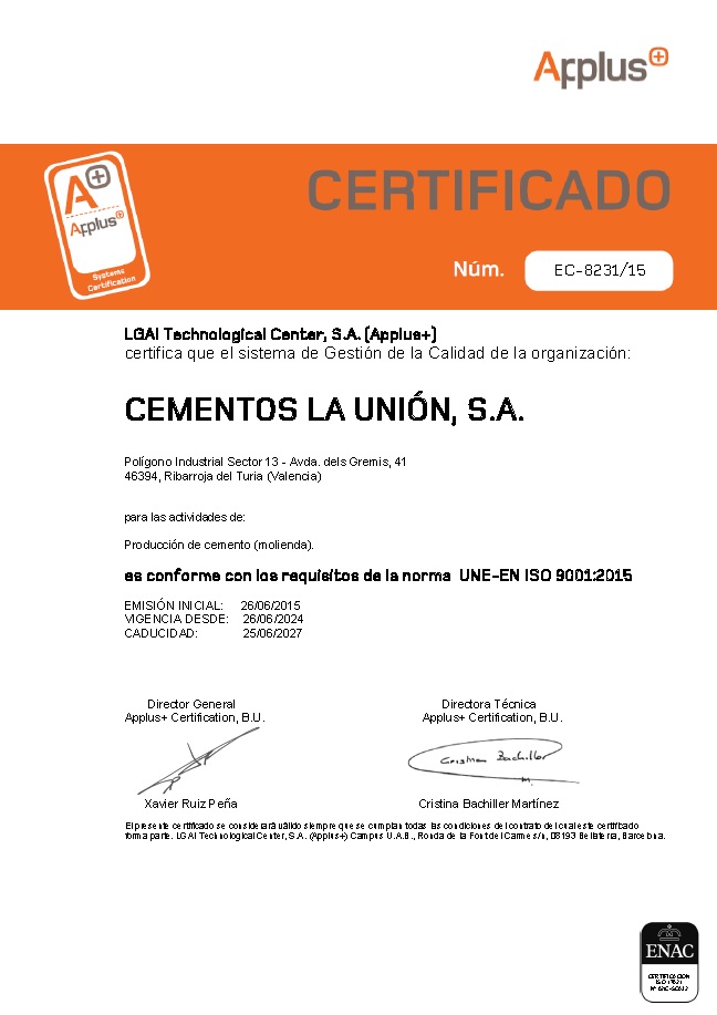 Certificaciones CEMENTOS LA UNION